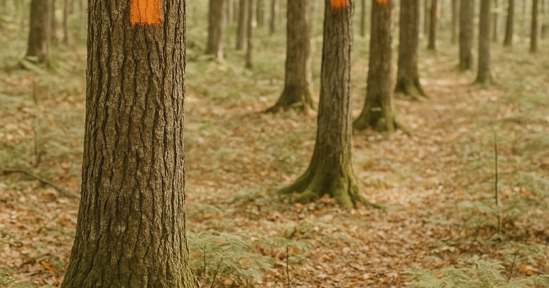 Marked boundary trees on a woodlot line